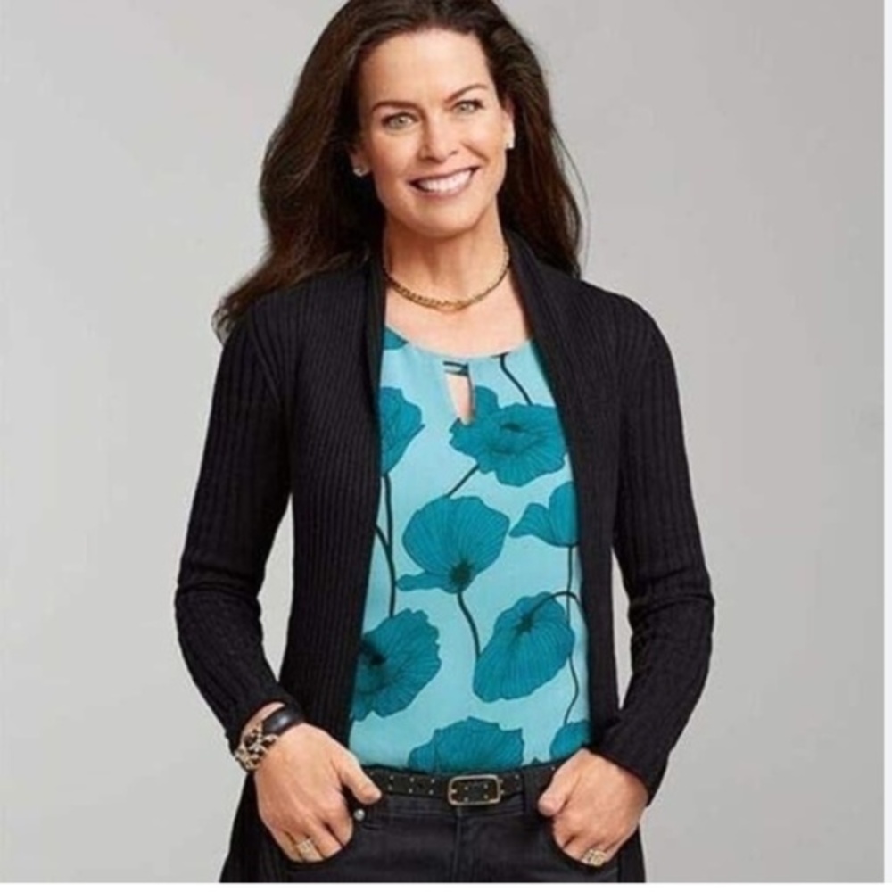 CAbi Blue Poppy Sleeveless Blouse Size Extra Small